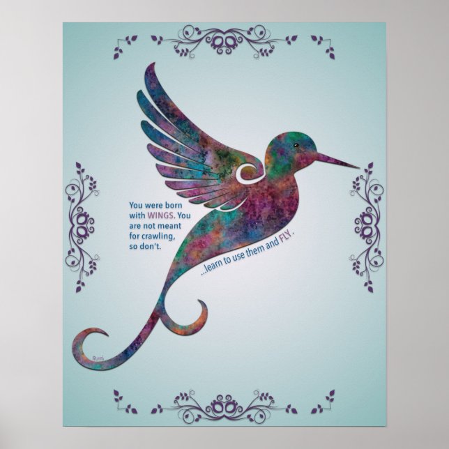Rumi Zitat mit Hummingbird Poster (Vorne)