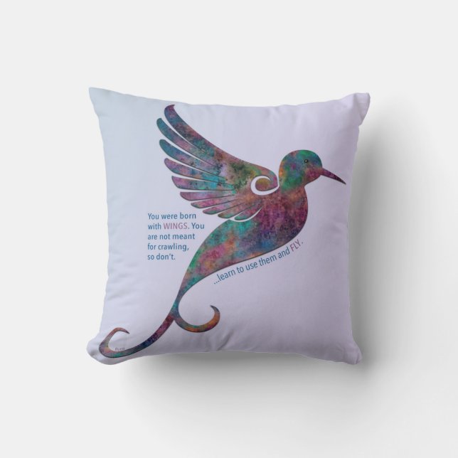 Rumi Zitat mit Kolibri Kissen (Vorderseite)