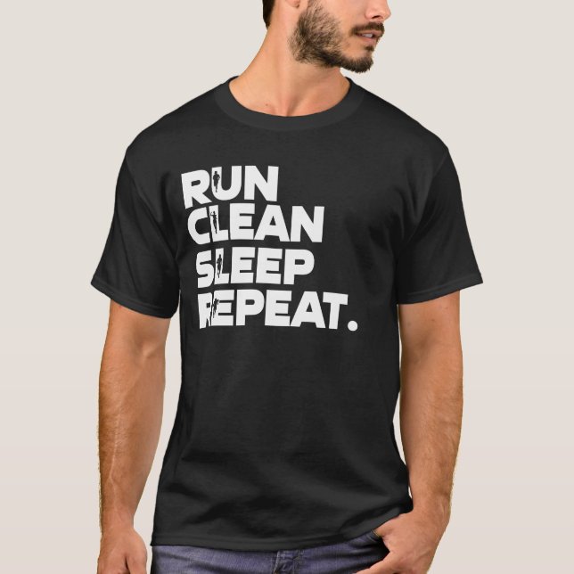 Run Clean Sleep Repeat Funny Plogging T-Shirt (Vorderseite)