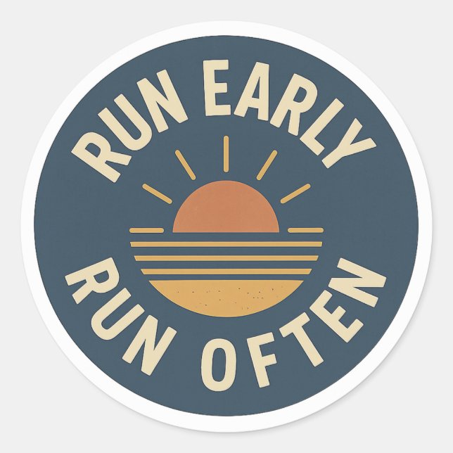 Run Early. Run Often. – Vintage Running Sticker (Vorderseite)