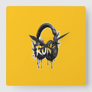 RUN Headphones Street Art Sticker Quadratische Wanduhr