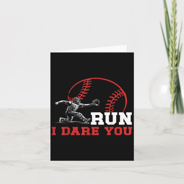 Run I Dare You Funny Baseball Catcher Baseball Pla Karte (Vorderseite)