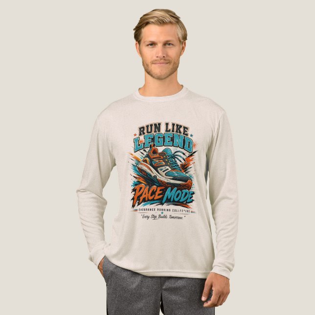 Run Like Legend Pace-Modus Retro-Laufschuh-Art Tri-Blend Shirt (Volle Vorderseite)