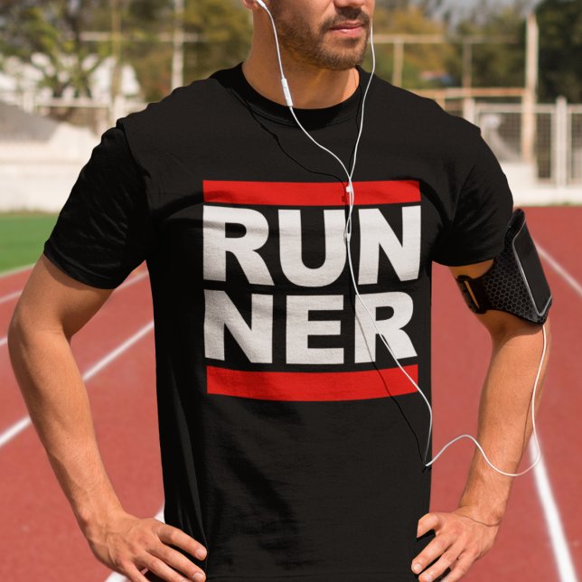 Run Ner Funny Hip Hop Running Satire T-Shirt (Empower your stride with our bold 'run-ner' tee for men.)