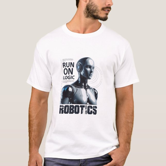 "Run On Logic" Humanoider Roboter T-Shirt | Lustig (Vorderseite)