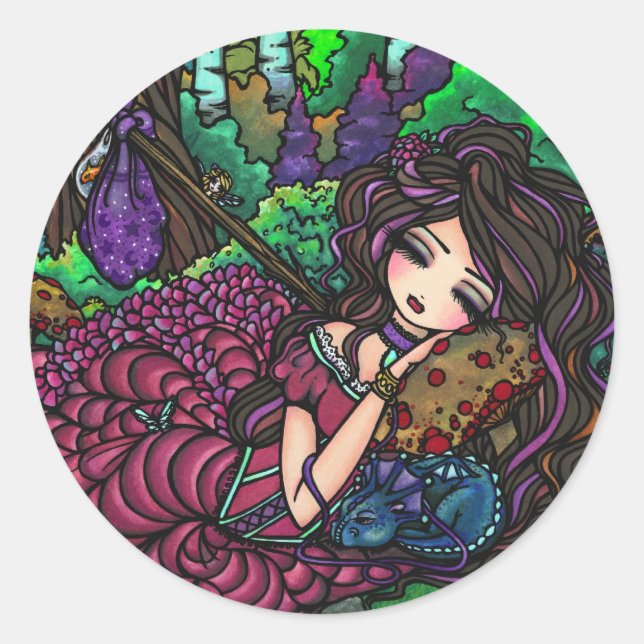 "Runaway Princess" Fairy Dragon Fantasy Forest Art Runder Aufkleber (Vorderseite)