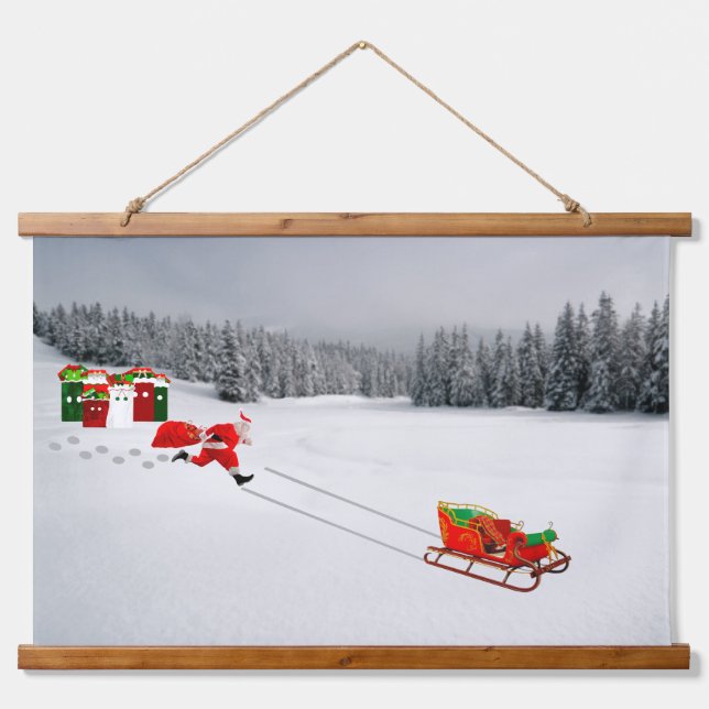 Runaway Sleigh Wall Tapestry Wandteppich Mit Holzrahmen (Vorne)