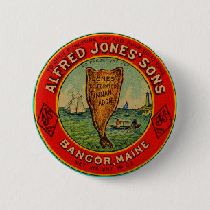 Rund 1900 Alfred Jones Sons Finnan Haddie-Label Button
