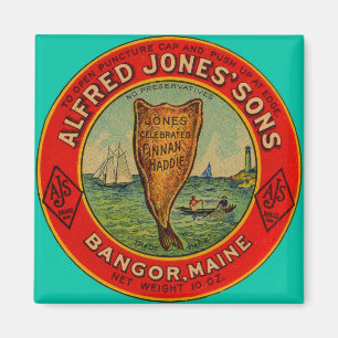 Rund 1900 Alfred Jones Sons Finnan Haddie-Label Magnet