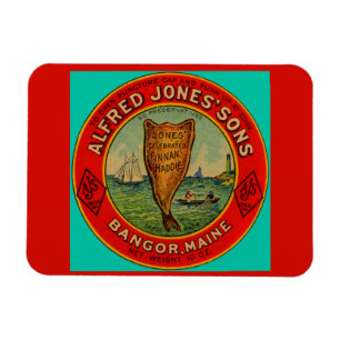Rund 1900 Alfred Jones Sons Finnan Haddie-Label Magnet