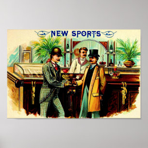 Rund 1900 New Sports Cigarren-Box-Label Poster