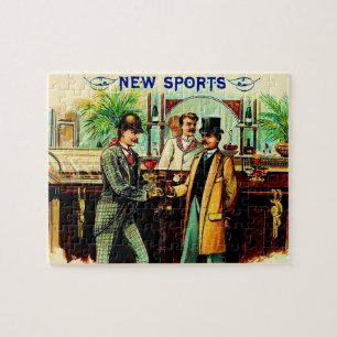 Rund 1900 New Sports Cigarren-Box-Label Puzzle