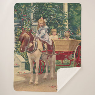 Rund 1910 Kinder und Pferd gezeichnet Wagen Sherpadecke