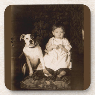 Rund 1910 Pitbull and baby RPPC Getränkeuntersetzer