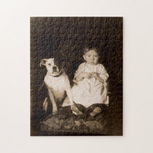 Rund 1910 Pitbull and baby RPPC Puzzle
