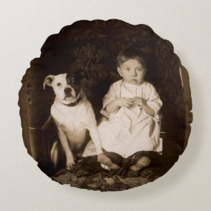 Rund 1910 Pitbull and baby RPPC Rundes Kissen