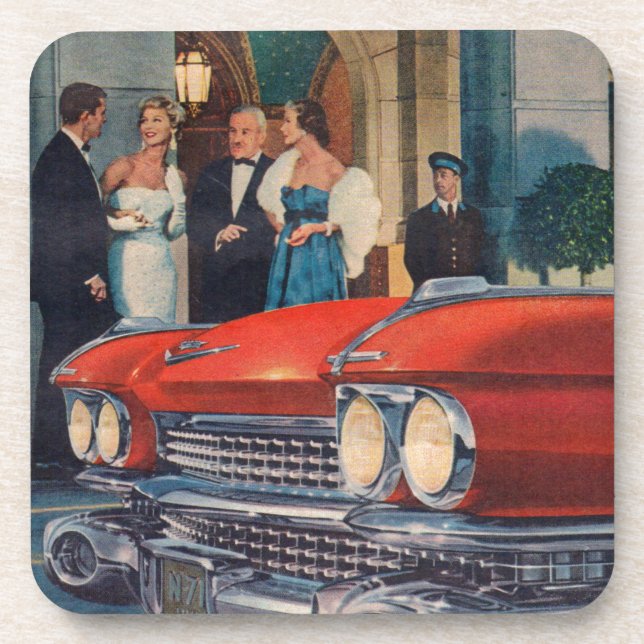 Rund 1960 roter Cadillac-Grille Getränkeuntersetzer (Vorderseite)