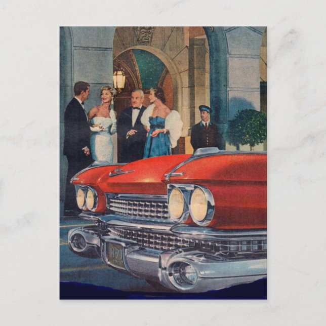 Rund 1960 roter Cadillac-Grille Postkarte (Vorderseite)