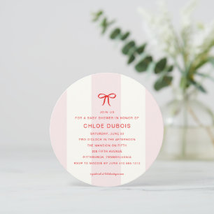 Rund Coquette-Bogen-Rosa-gestreifte Babyparty Einladung
