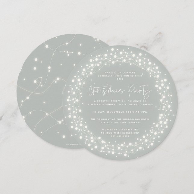 Rund graugrünes, funkelndes Party Einladung (Vorne/Hinten)