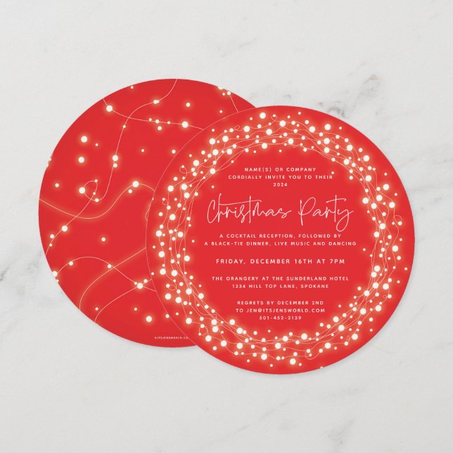 Rund Rotes funkelndes Party Einladung (Vorne/Hinten)