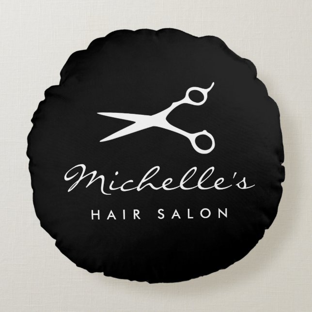 Rund schwarzer Friseursalon-Wurfkissen Rundes Kissen (Vorderseite)