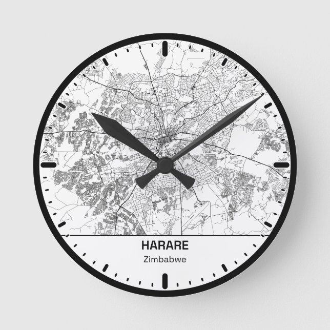 Rund Uhr Harare Clock City Line Art (Vorderseite)