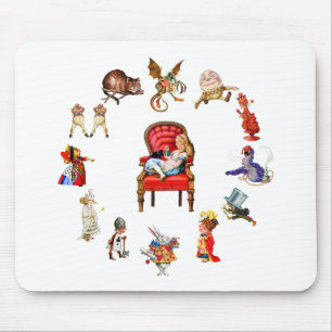 Rund um Alice durch das aussehende Glas Mousepad