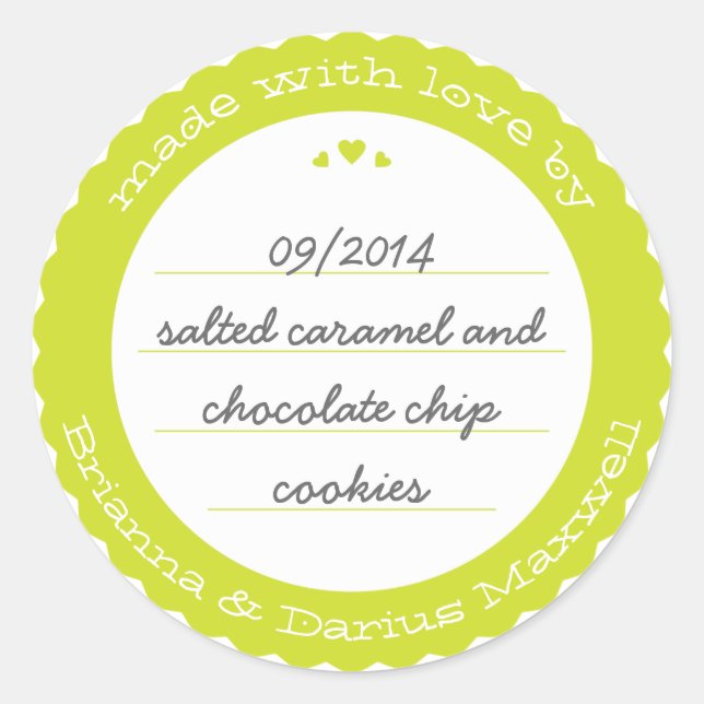 Rund um das Geschenkblatt gebackene Ware, Aufklebe Runder Aufkleber (Vorderseite)