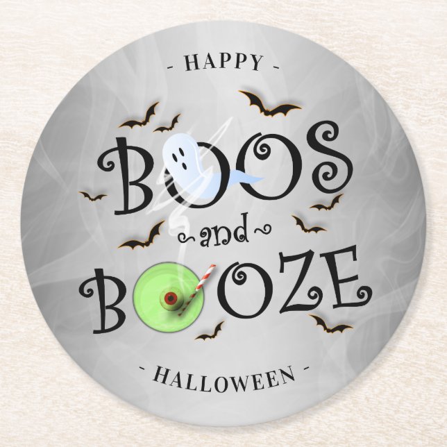 Rund um das Halloween-Party "Smoky Gray Boos & Boo Runder Pappuntersetzer (Vorderseite)