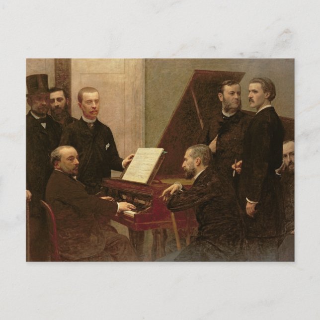 Rund um das Piano, 1885 Postkarte (Vorderseite)