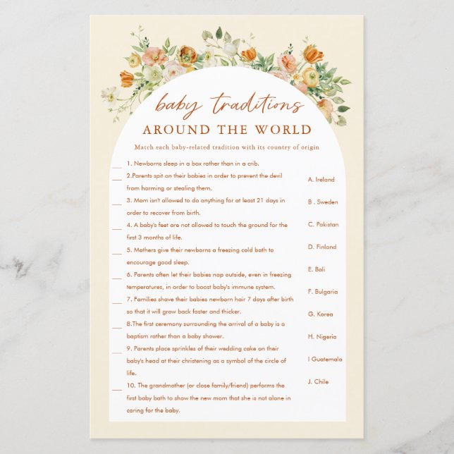 Rund um das World Spring Floral Baby Shower Game (Vorderseite)