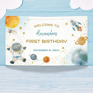 Rund um den Weltraum zum ersten Geburtstag Willkom Banner