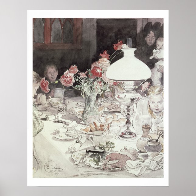 Rund um die Lampe im Abend, 1900 (mit Papier) Poster (Vorne)