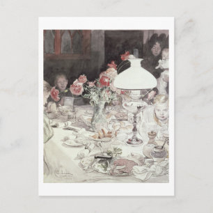 Rund um die Lampe im Abend, 1900 (mit Papier) Postkarte