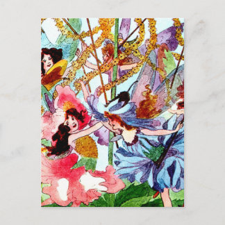 "Rund um die Maypole" Märchenkunst von M. T. Ross Postkarte