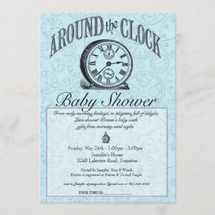 Rund um die Uhr Baby-Dusche Einladung - Blau