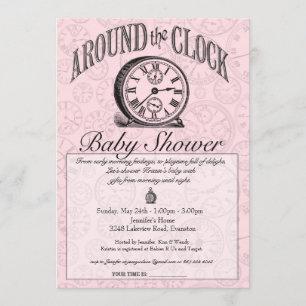 Rund um die Uhr Babyparty-Einladung - Rosa Einladung