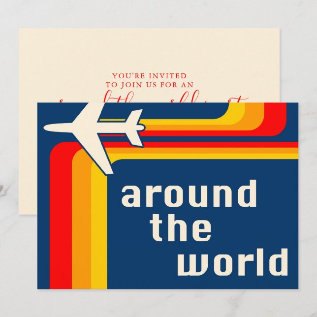 rund um die Welt Retrostreifen Einladung (Vorne/Hinten)