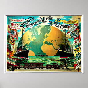 Rund um die Welt Vintage Reise Poster