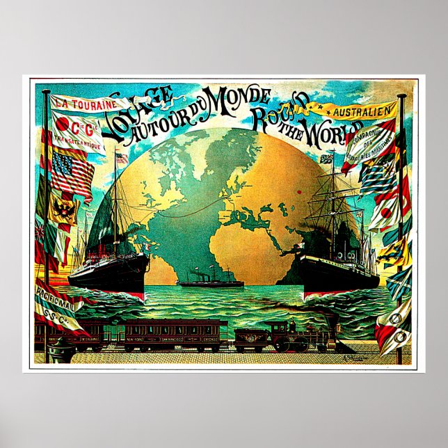 Rund um die Welt Vintage Reise Poster (Vorne)