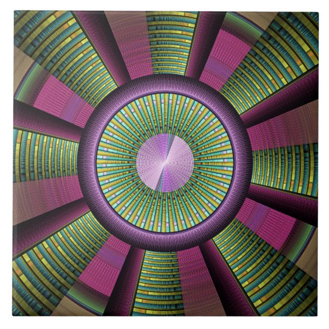 Rund und farbenfroh, modern dekoriert Fraktal Kuns Fliese (Vorderseite)