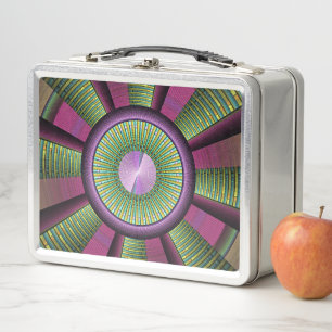 Rund und farbenfroh, modern dekoriert Fraktal Kuns Metall Lunch Box