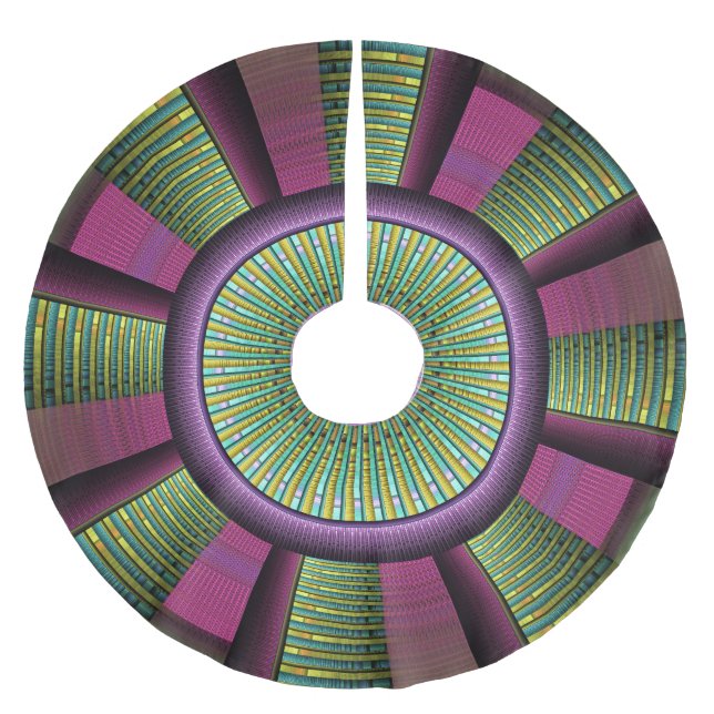 Rund und farbenfroh, modern dekoriert Fraktal Kuns Polyester Weihnachtsbaumdecke (Vorderseite)