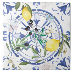 Rund,verziert,spanisch,mediterran,Zitrone, Fliese