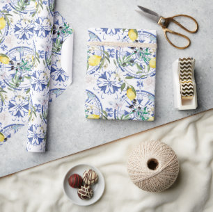 Rund,verziert,spanisch,mediterran,Zitrone, Geschenkpapier