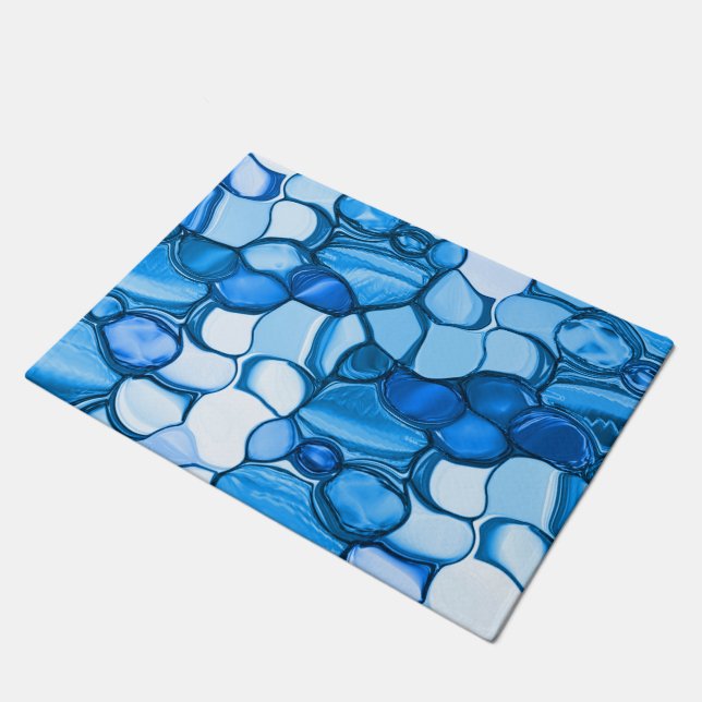 Rund wie Steine in königsblauen Tönen Fußmatte (Schrägansicht)