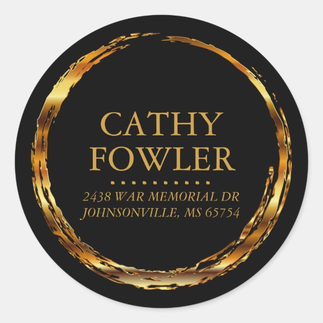 Rundadressen-Grungy Gold und Black Labels Runder Aufkleber (Vorderseite)