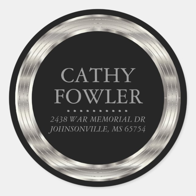 Rundadressen-Schwarz- und Silberetiketten Runder Aufkleber (Vorderseite)