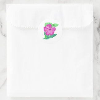 Rundaufkleber Rosa Aquarell Hibiskus Blume Runder Aufkleber